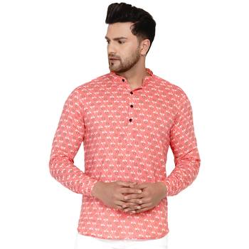 Pink printed cotton men-kurtas 1