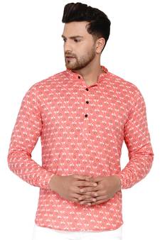 Pink printed cotton men-kurtas