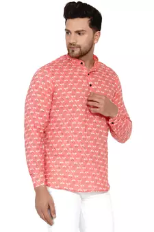 Pink printed cotton men-kurtas