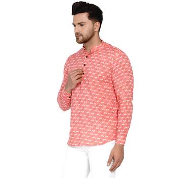 Pink printed cotton men-kurtas 3