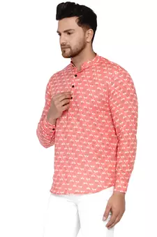 Pink printed cotton men-kurtas