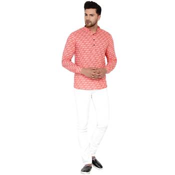 Pink printed cotton men-kurtas 5