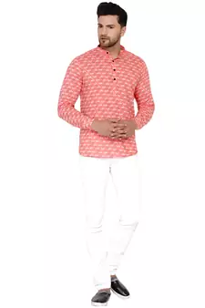 Pink printed cotton men-kurtas