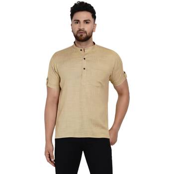 Beige plain rayon men-kurtas 1