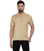 Beige plain rayon men-kurtas