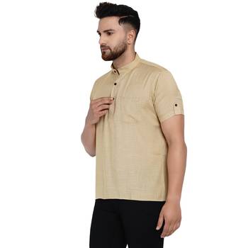 Beige plain rayon men-kurtas 2