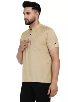 Beige plain rayon men-kurtas