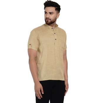 Beige plain rayon men-kurtas 3