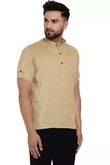 Beige plain rayon men-kurtas