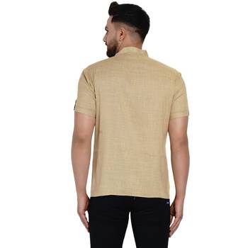 Beige plain rayon men-kurtas 4