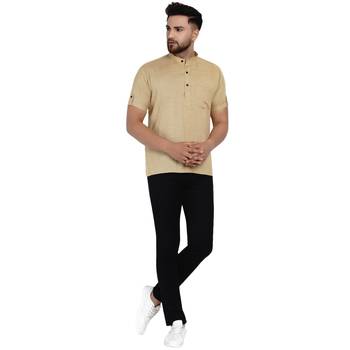 Beige plain rayon men-kurtas 5