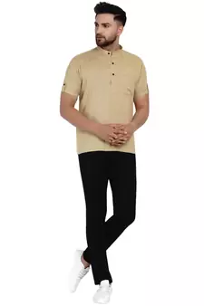 Beige plain rayon men-kurtas