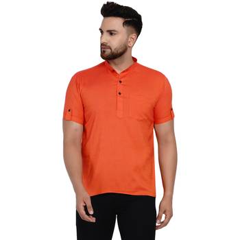 Orange plain rayon men-kurtas 1