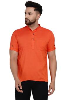 Orange plain rayon men-kurtas