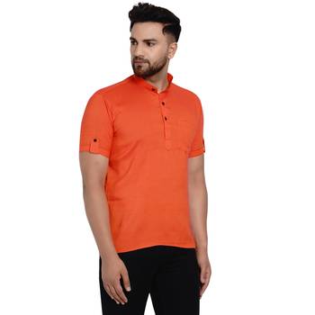 Orange plain rayon men-kurtas 3