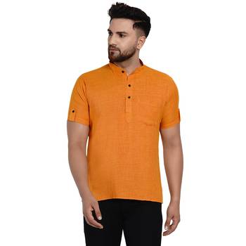 Yellow plain rayon men-kurtas 1