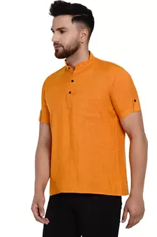 Yellow plain rayon men-kurtas