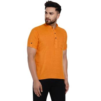 Yellow plain rayon men-kurtas 3