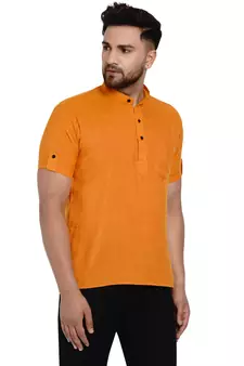 Yellow plain rayon men-kurtas