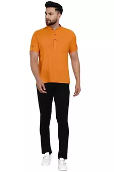 Yellow plain rayon men-kurtas
