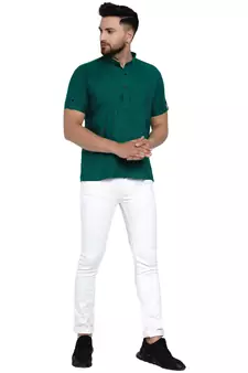 Green plain rayon men-kurtas