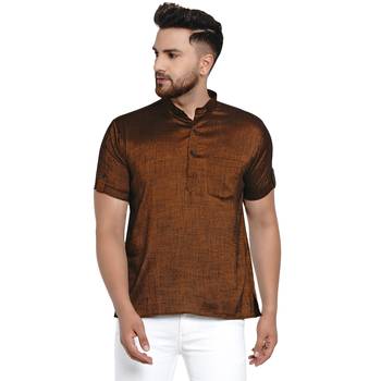 Brown plain rayon men-kurtas 1