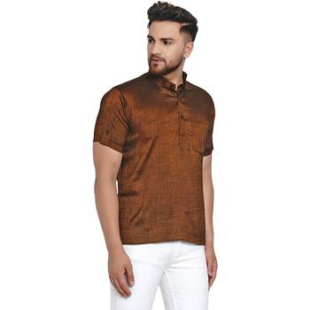Brown plain rayon men-kurtas 2