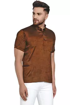 Brown plain rayon men-kurtas