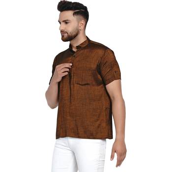 Brown plain rayon men-kurtas 3