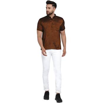 Brown plain rayon men-kurtas 5
