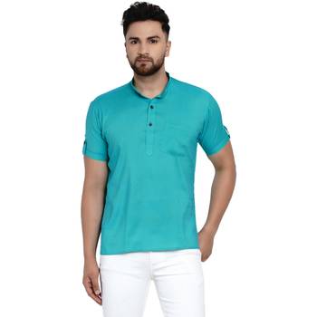 Turquoise plain rayon men-kurtas 1