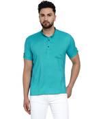 Turquoise plain rayon men-kurtas