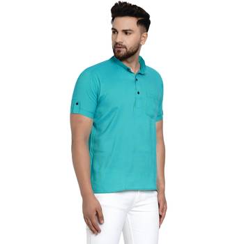 Turquoise plain rayon men-kurtas 2
