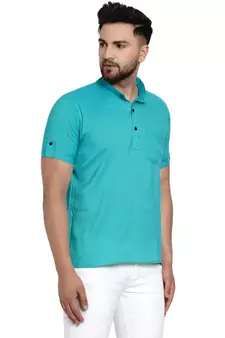 Turquoise plain rayon men-kurtas