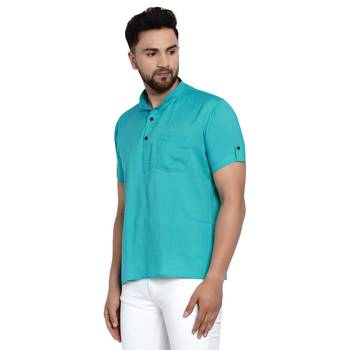 Turquoise plain rayon men-kurtas 3