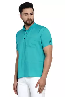 Turquoise plain rayon men-kurtas