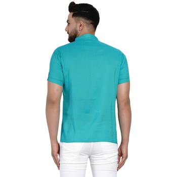 Turquoise plain rayon men-kurtas 4