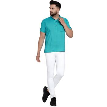 Turquoise plain rayon men-kurtas 5