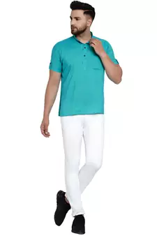 Turquoise plain rayon men-kurtas