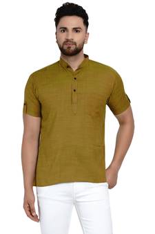 Green plain rayon men-kurtas