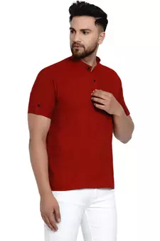 Maroon plain rayon men-kurtas