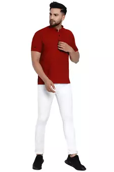 Maroon plain rayon men-kurtas