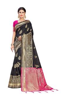 Black Woven Art Silk  Saree With Blouse