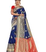 Blue Woven Art Silk  Saree With Blouse