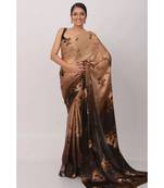 Dark Blue Printed Japan Satin All Over Printed Saree With Seprate Blose