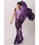 Purple Printed Japan Satin All Over Printed Saree With Seprate Blose