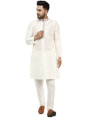 White embroidered art silk kurta-pajama 1