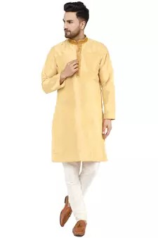 Beige embroidered art silk kurta-pajama