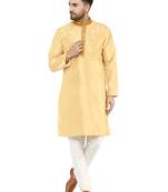 Beige embroidered art silk kurta-pajama