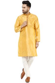 Gold embroidered art silk kurta-pajama
